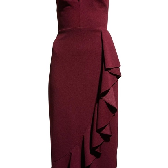 Dress The Population Liv midi Dress - Burgundy - Red - XL ruffles asymmetrical - Picture 2 of 10